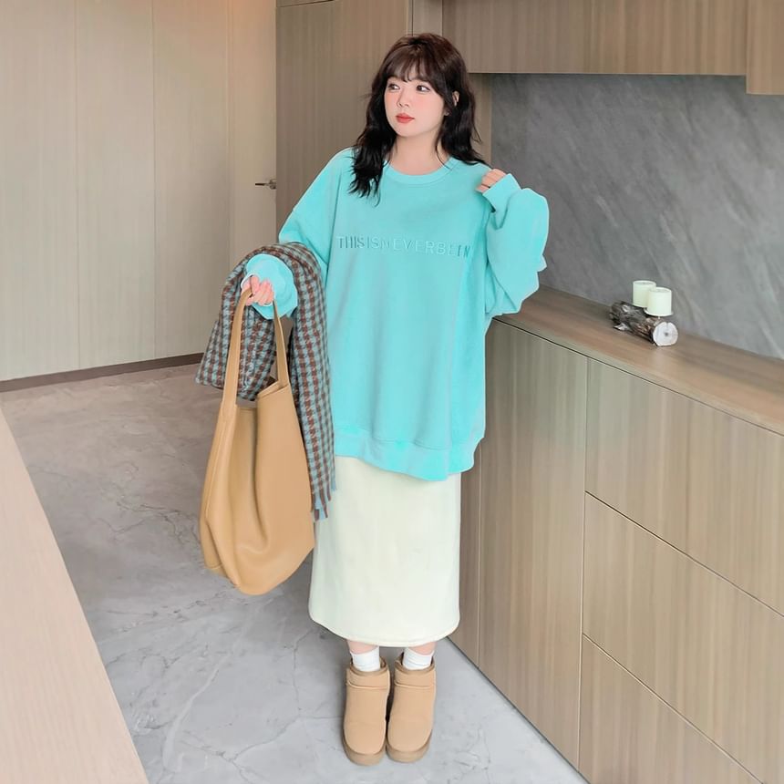 Slit Midi Straight Skirt High Rise Plain