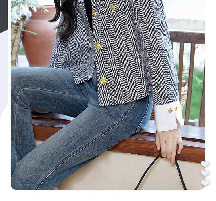 Plaid Button-Up Tweed Jacket