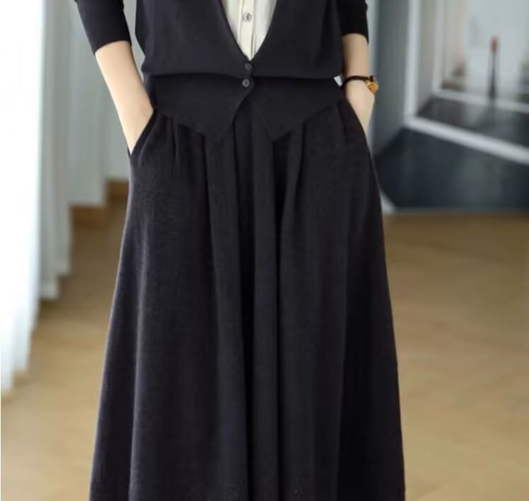 Knit Top and Maxi A-Line Skirt Set Long-Sleeve