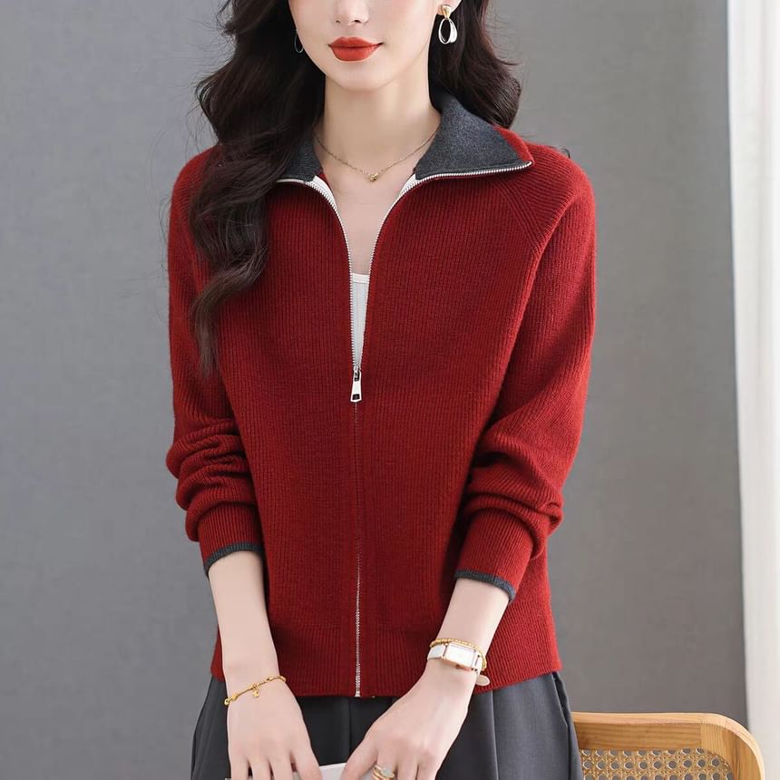 Zip-Up Plain Cardigan