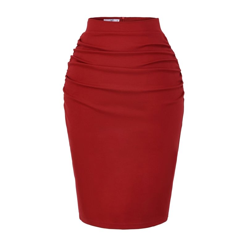 Ruched Slit Pencil Skirt High Rise