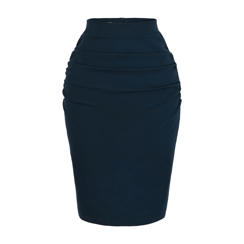 Ruched Slit Pencil Skirt High Rise