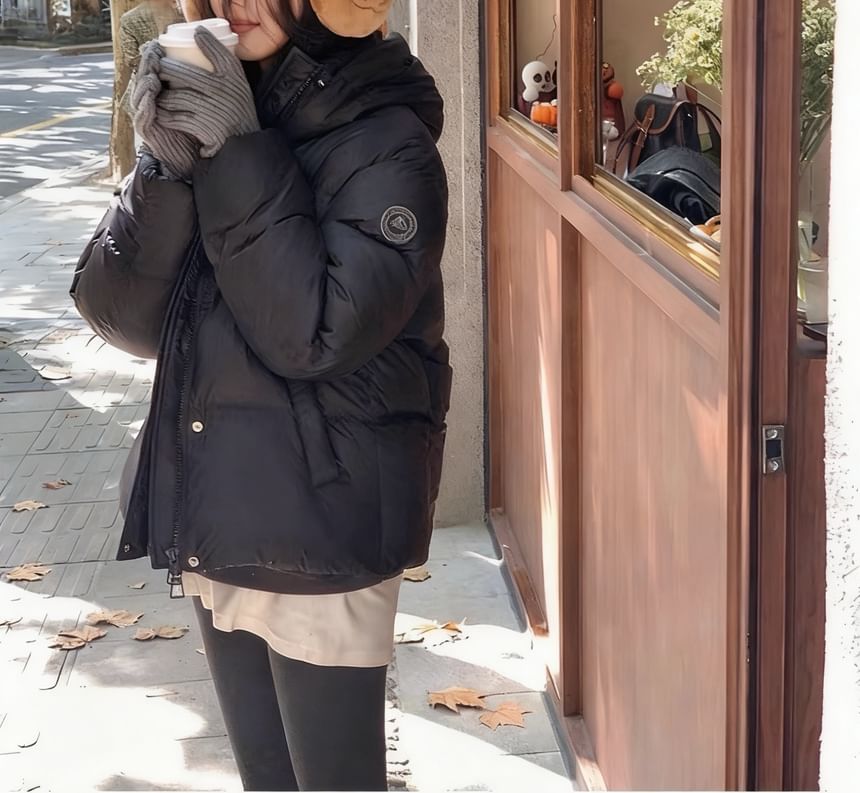 Plain Hooded Down Zip Puffer Jacket