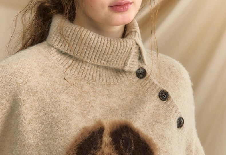 Collar Asymmetrical Henley Dog Jacquard Sweater