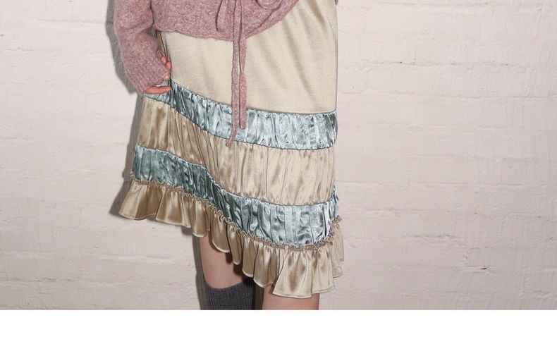 V-Neck Melange Drawstring Sweater