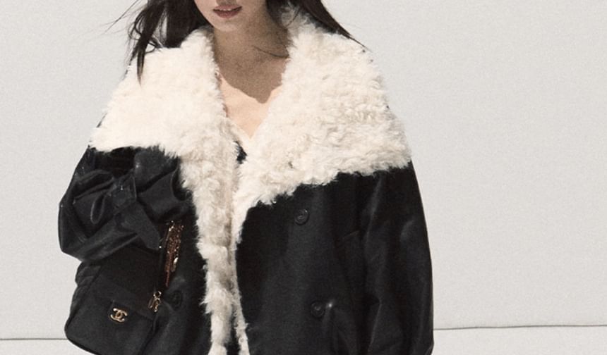 Collar Two Tone Fleece-Lined Double-Breasted Jacket