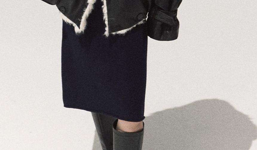 Collar Two Tone Fleece-Lined Double-Breasted Jacket