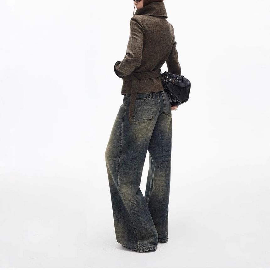 Turtleneck Belted Double-Breasted Jacket