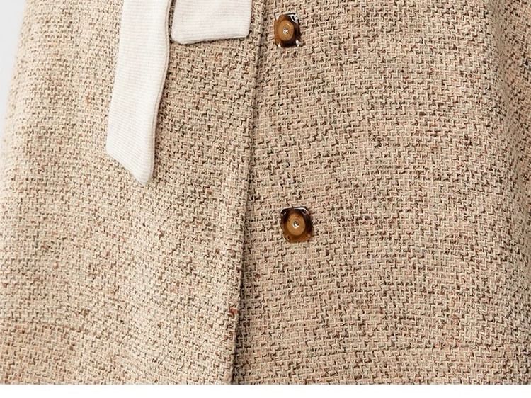 Round Neck Melange Cape / Long-Sleeve Bow Midi A-Line Knit Dress