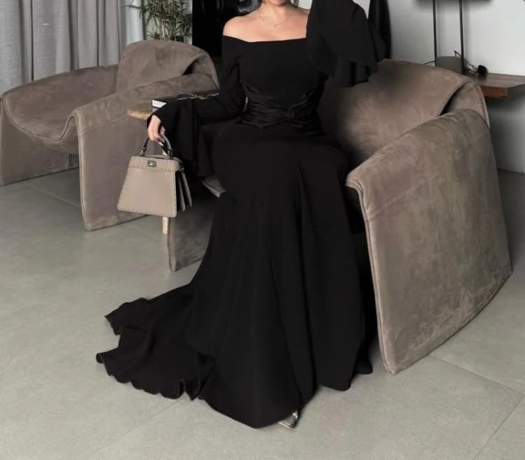 Bell Sleeve Off Shoulder Ruched Panel Satin Maxi Mermaid Dress