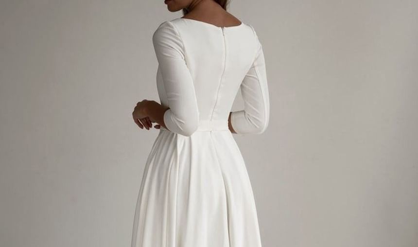 3/4 Sleeve Boat Neck Plain Pocket Maxi A-Line Dress