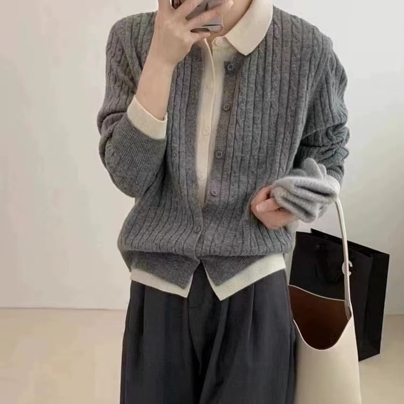Collared Two Tone Cardigan