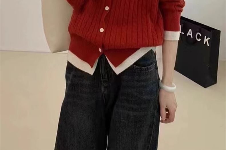 Collared Two Tone Cardigan
