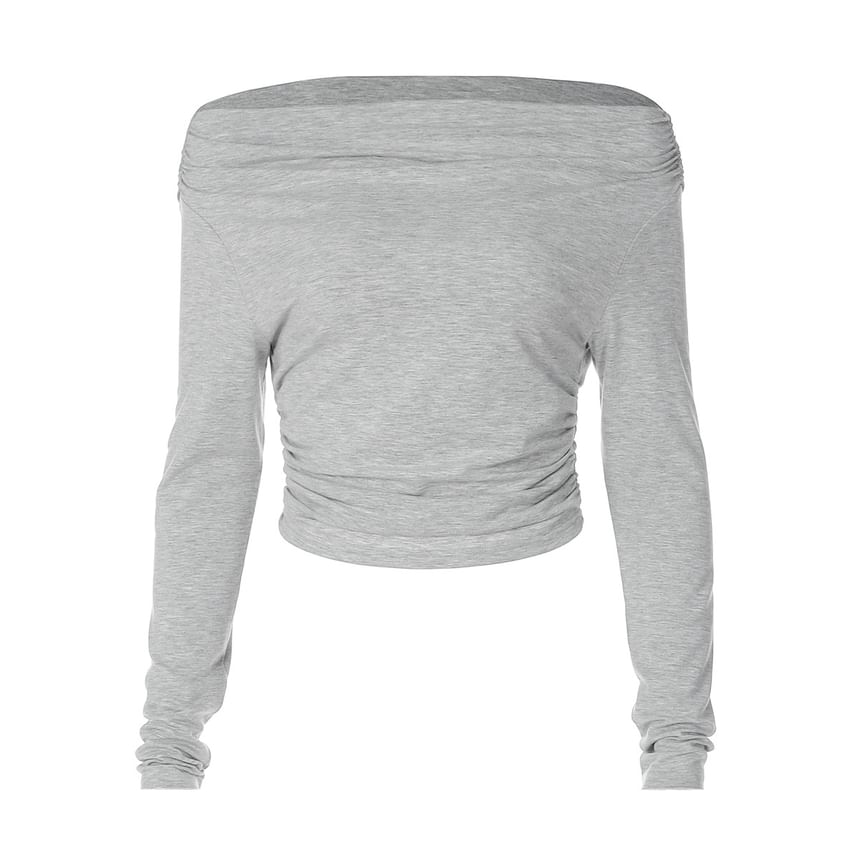 Off-Shoulder Slim Cropped T-Shirt with Long Sleeves