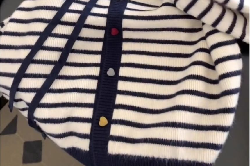 Striped Drawstring Hooded Cardigan
