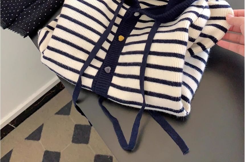 Striped Drawstring Hooded Cardigan
