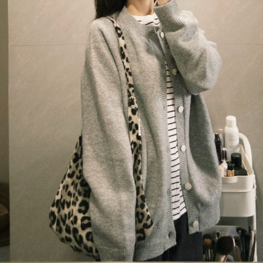 Crew Neck Melange Cardigan