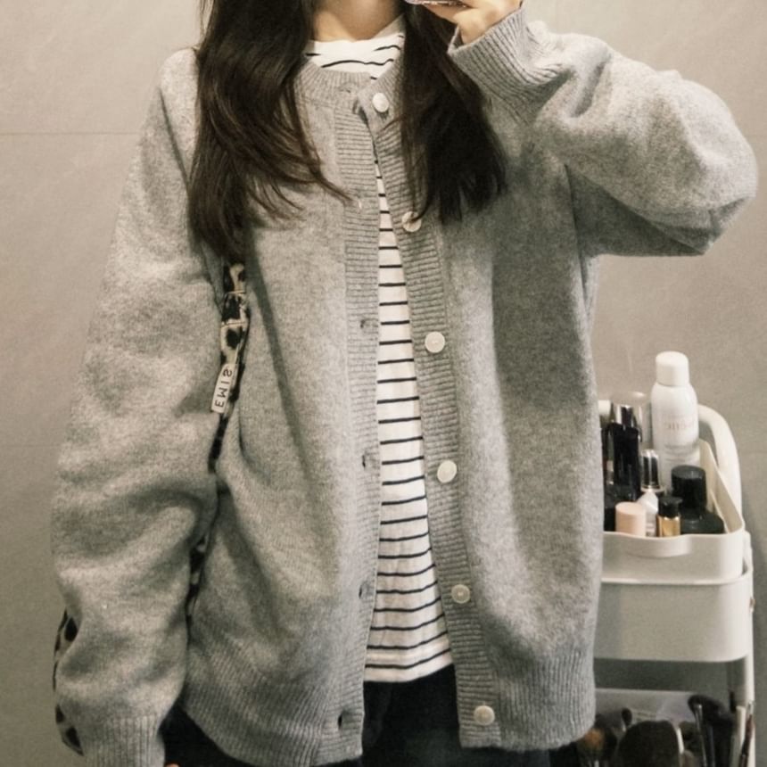 Crew Neck Melange Cardigan