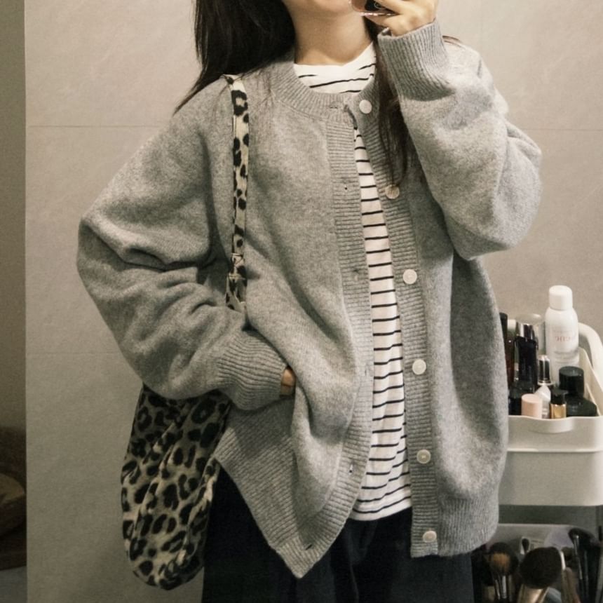 Crew Neck Melange Cardigan