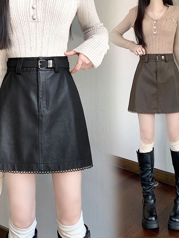 Faux Leather Mini Skirt High Rise
