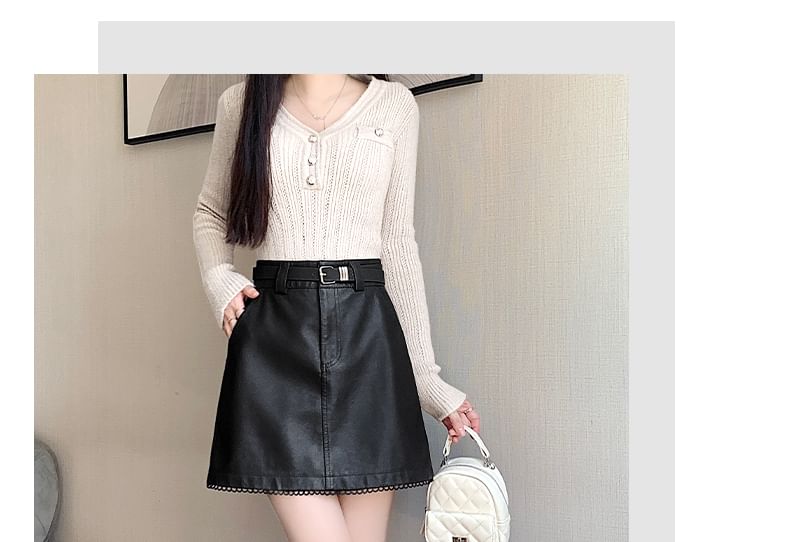Faux Leather Mini Skirt High Rise