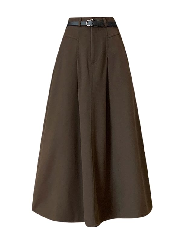 High Waist Plain Midi A-Line Skirt