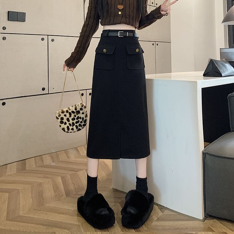 High Rise Plain Midi Skirt