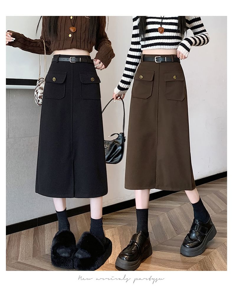 High Rise Plain Midi Skirt