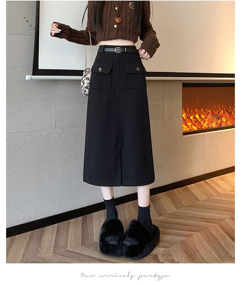 High Rise Plain Midi Skirt