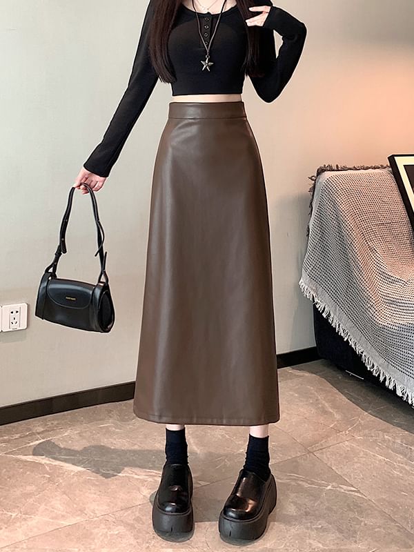 Faux Leather Maxi Skirt High Rise