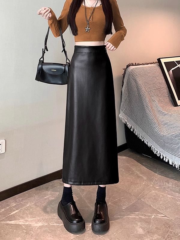Faux Leather Maxi Skirt High Rise
