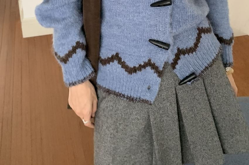 Collared Jacquard Toggle Cardigan