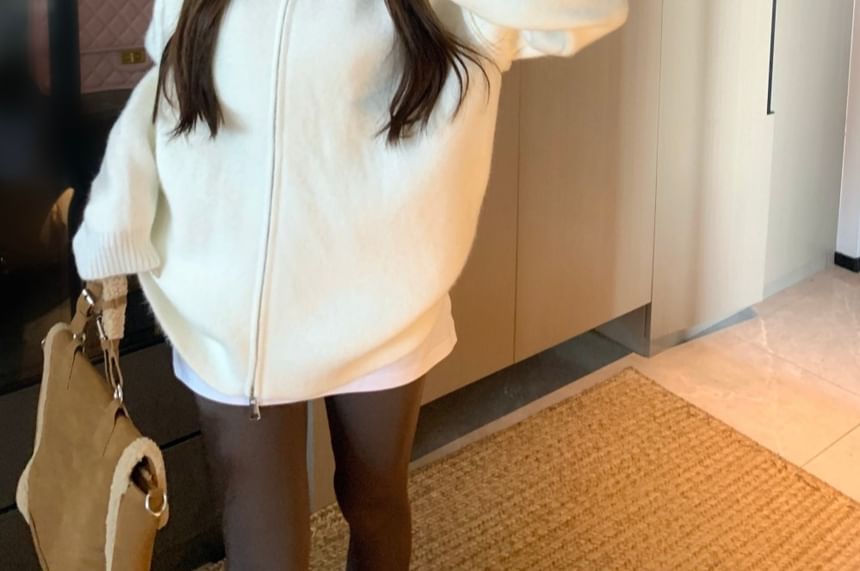 Zip-Up Plain Cardigan