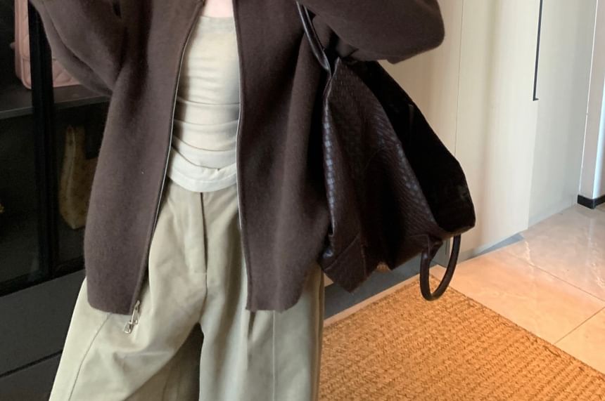 Zip-Up Plain Cardigan