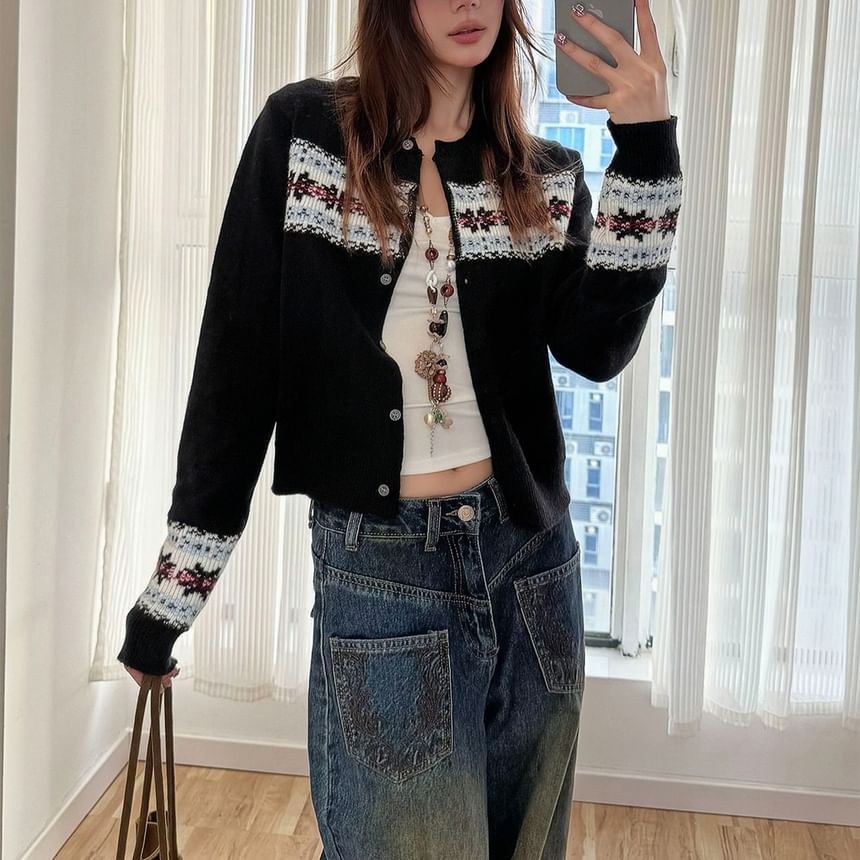 Jacquard Button-Up Cardigan
