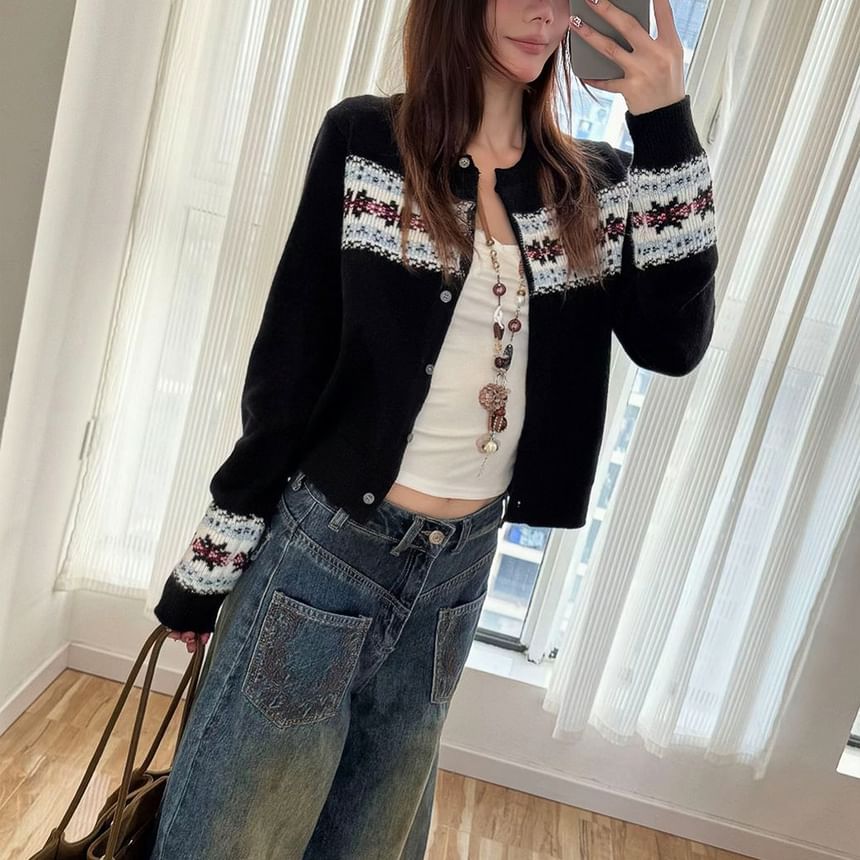 Jacquard Button-Up Cardigan