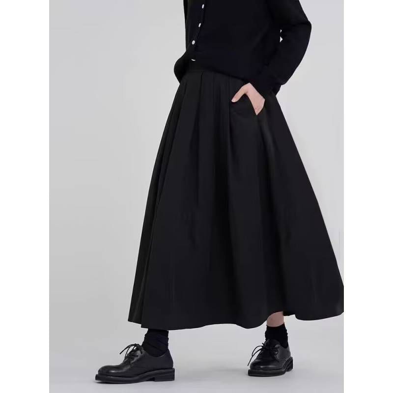 Elastic Waist Plain Midi A-Line Skirt