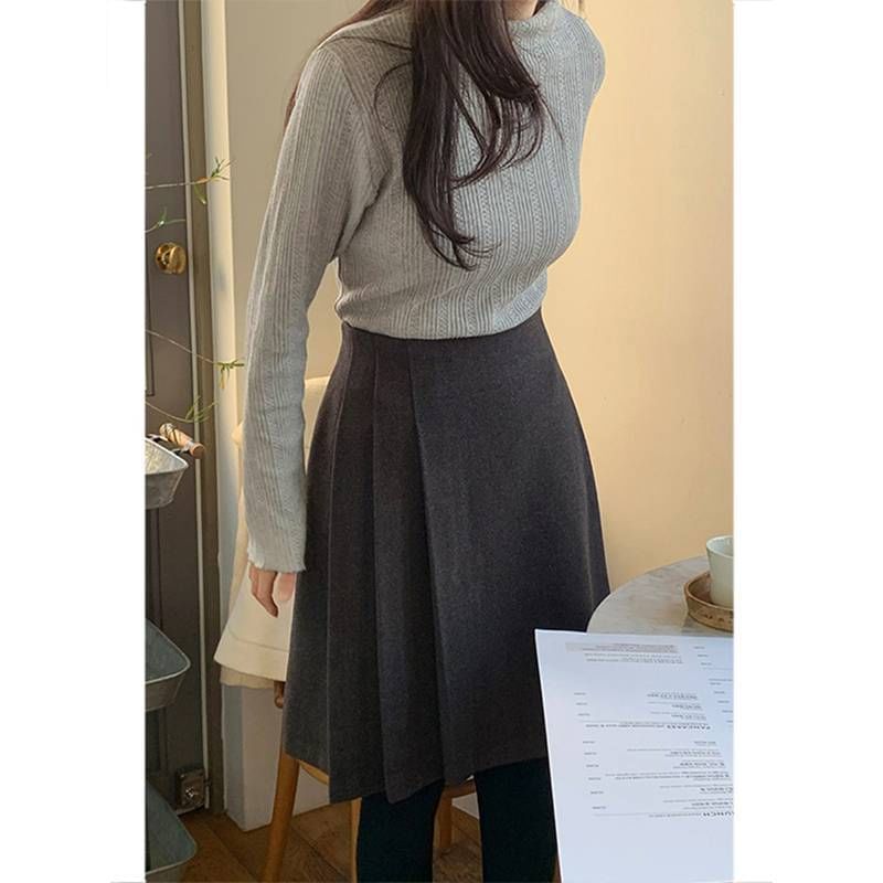 Pleated A-Line Skirt with High Waist