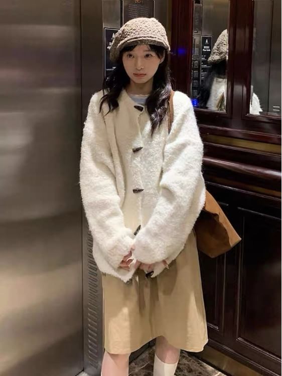 Round Neck Plain Toggle Cardigan