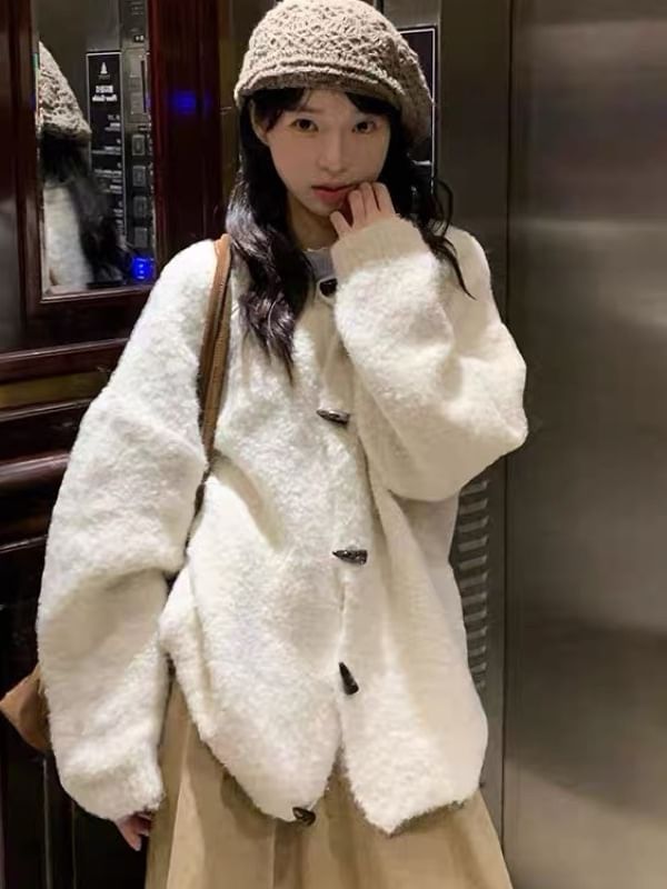Round Neck Plain Toggle Cardigan