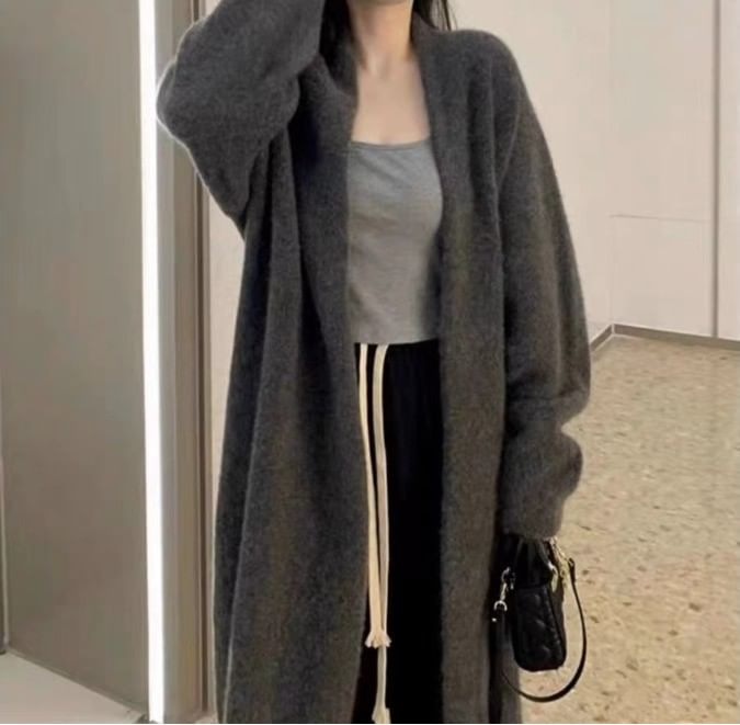 Plain Midi Open Front Cardigan