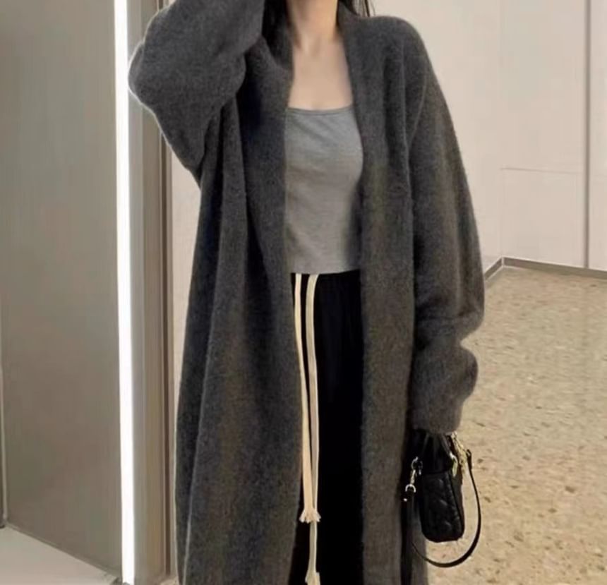 Plain Midi Open Front Cardigan