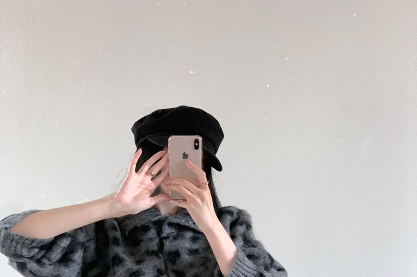 Set: Collar Leopard Print Cardigan + High Rise Mini Pencil Knit Skirt