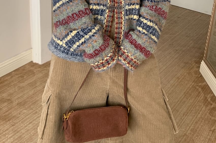 Round Neck Striped Hook and Eye Cardigan