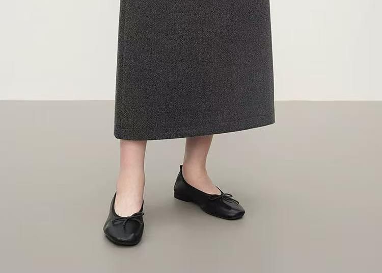 Melange Midi Straight Knit Skirt with High Waist