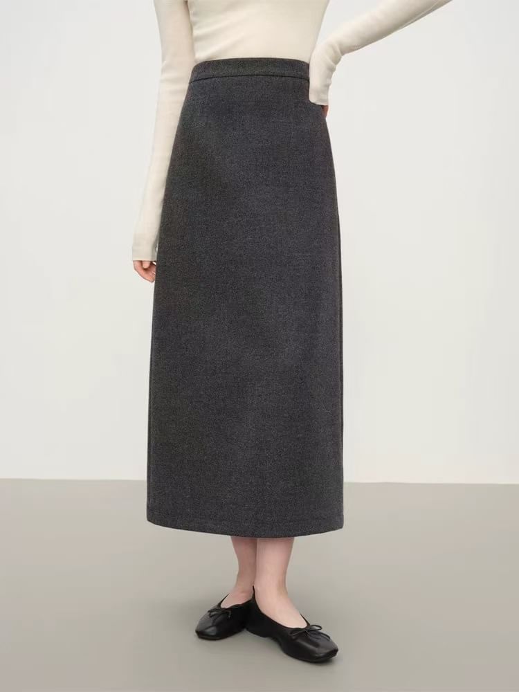 Melange Midi Straight Knit Skirt with High Waist