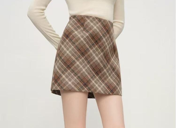 Plaid Mini A-Line Skirt with High Waist