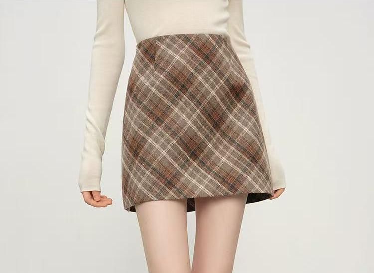 Plaid Mini A-Line Skirt with High Waist