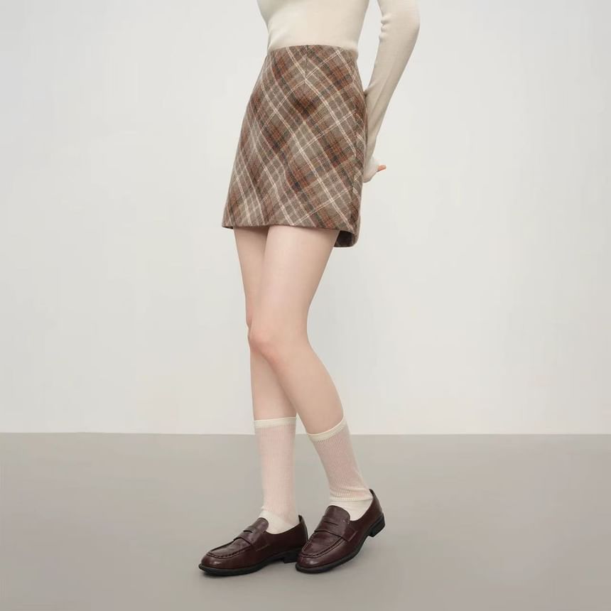 Plaid Mini A-Line Skirt with High Waist