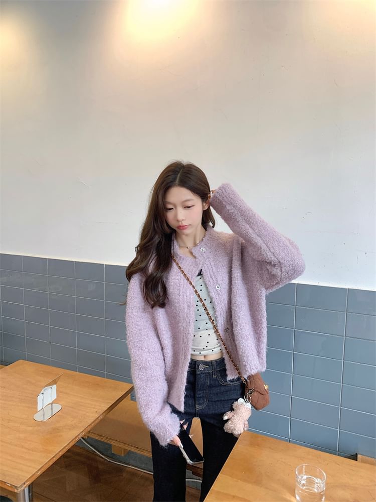 Crewneck Plain Cardigan